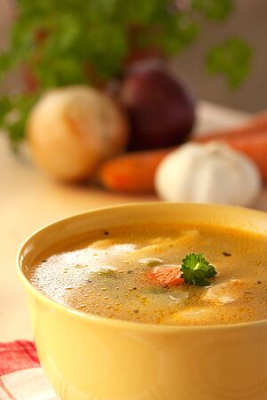 Rich healthy vegetable soup with noodles.の写真素材