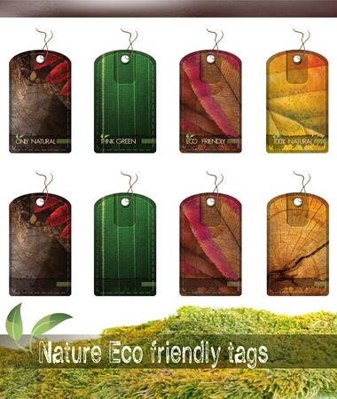 4 nature eco friendly tags for organic products. Version with or without text so you can place your own.の写真素材