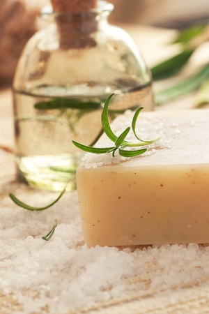 Spa wellness setting with rosemary  and  natural remedies.の写真素材