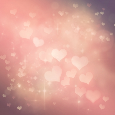 Valentines day abstract nature background with  bokeh lights and heartsの写真素材