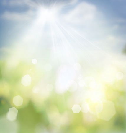 Spring or summer abstract nature background with grass in the meadow and blue sky in the backの写真素材