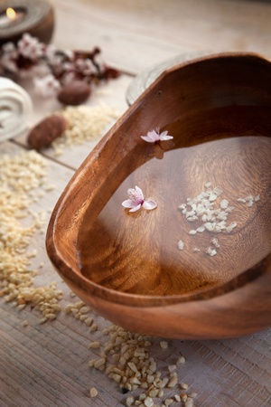 Spa and wellness setting with natural soap, candles and towel. Beige dayspa nature setの写真素材