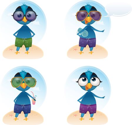 character. Tweety summer holiday mascot in four versions.のイラスト素材