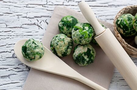 Vegetarian food. Spinach and cheese dumplingsの写真素材
