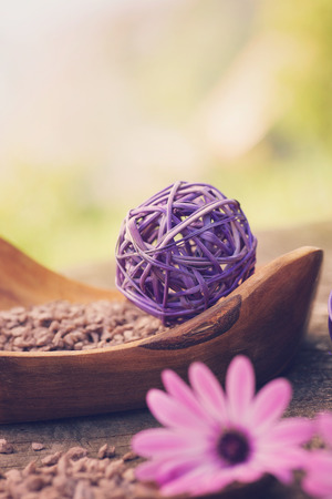 Spa and wellness setting with natural soap, candles and towel  Violet dayspa nature set dayspa nature setの写真素材