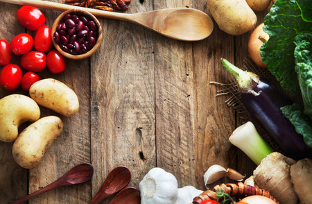 Vegetables on woodの写真素材