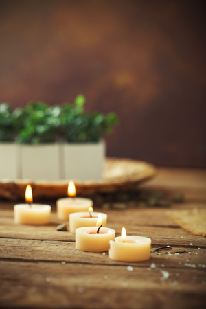 Spa and wellness setting with flowers and towels. Dayspa nature productsの写真素材
