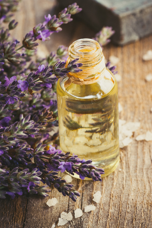 Lavender spa setting. Wellness theme with lavender products.の写真素材