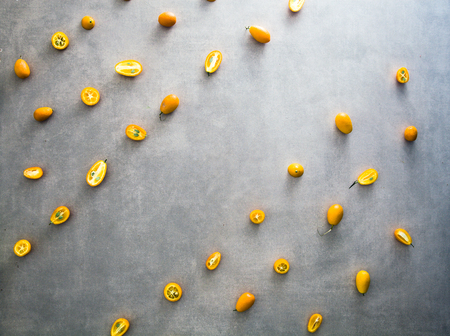 Orange fruit variety. Fruit assortment. Flat lay of fruitの写真素材