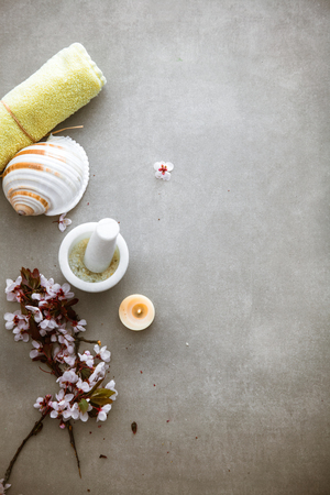 Spa natural concept. Dayspa cosmetics products. Spa and wellness setting.の写真素材