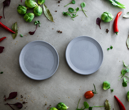 Fresh vegetables flatlay overhead frame. Food layout. Vegetables varietyの写真素材