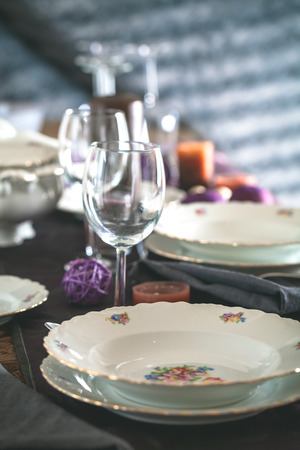Table setting for dinner. Elegant place setting for restaurantの写真素材