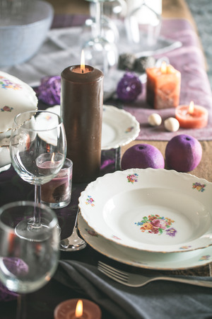 Table setting for dinner. Elegant place setting for restaurantの写真素材