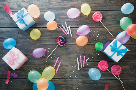 Birthday background. Birthday celebration with cupcake. Birthday greeting cardの写真素材
