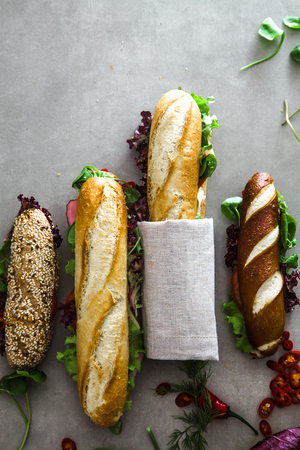 Sandwich. Fast food. Deli sandwich with vegetablesの写真素材