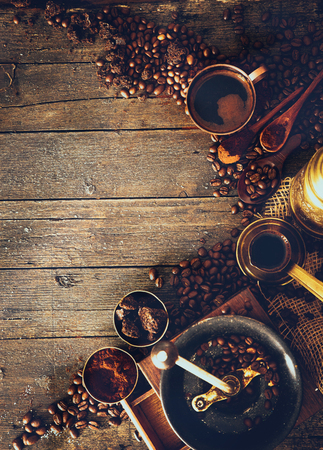 Coffee. Cup of turkish coffee with sugar. Vintage coffeeの写真素材