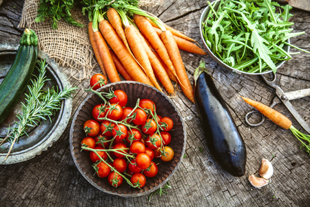 Fresh organic vegetables. Food background. Healthy food from gardenの写真素材