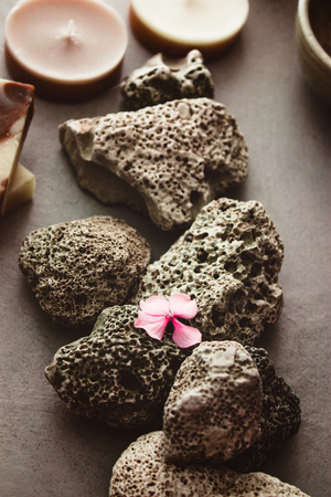 Spa natural concept. Dayspa cosmetics products. Spa and wellness setting.の写真素材
