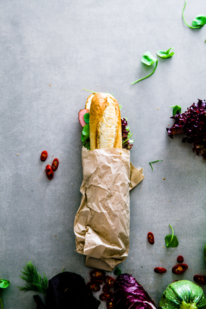 Sandwich. Fast food. Deli sandwich with vegetablesの写真素材