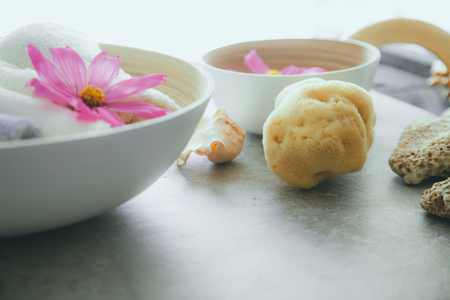 Spa products and cosmetics. Dayspa cosmetics products. Spa and wellness setting.の写真素材