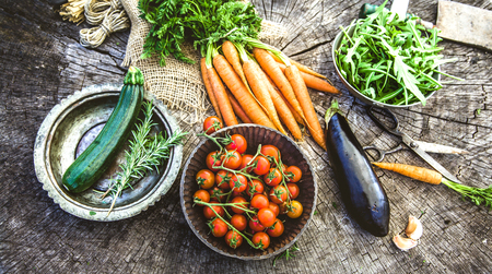 Fresh organic vegetables. Food background. Healthy food from gardenの写真素材