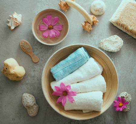 Spa products and cosmetics. Dayspa cosmetics products. Spa and wellness setting.の写真素材