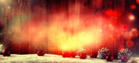 Christmas Background with Baubles and starsの写真素材