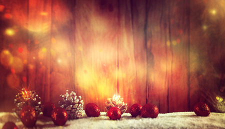 Christmas Background with Baubles and starsの写真素材