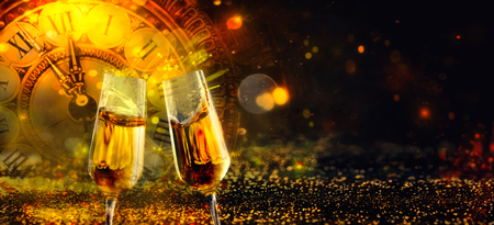 Christmas Background. golden Holiday abstract defocused Background With glowing Stars. New Year Champagne. Blurred backgroundの写真素材