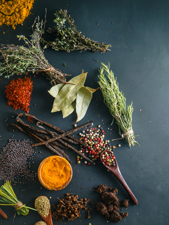Spices and herbs. Variety of spices and mediterranean herbs. Food backgroundの写真素材