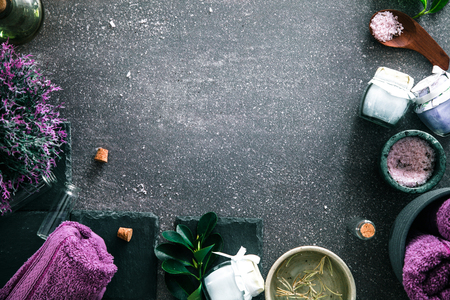 Spa natural concept. Dayspa cosmetics products. Spa and wellness setting.の写真素材