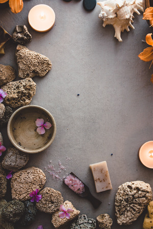 Spa natural concept. Dayspa cosmetics products. Spa and wellness setting.の写真素材