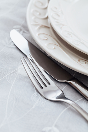 Valentines day table. Plate with  hearts. Valentine's day dinner.St. Valentine table settingの写真素材