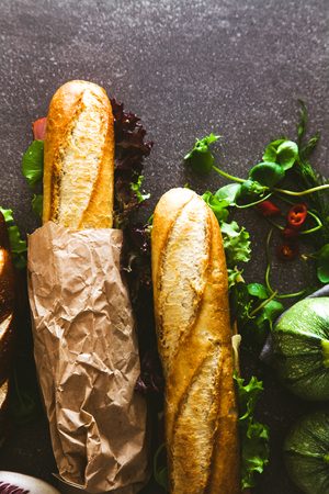 Sandwich. Fast food. Deli sandwich with vegetablesの写真素材
