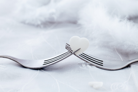 Forks with heart. Valentines day table settingの写真素材