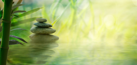 Spa and wellness. Natural massage stones  with bamboo. Spa  oriental background