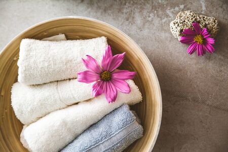 Spa products and cosmetics. Dayspa cosmetics products. Spa and wellness setting.の写真素材