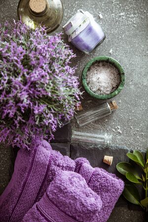 Spa natural concept. Dayspa cosmetics products. Spa and wellness setting.の写真素材
