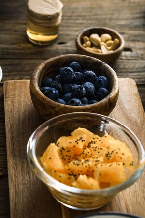 Healthy breakfast variety. Cereals with fruit.の写真素材
