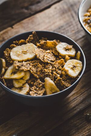 Healthy breakfast variety. Cereals with fruit.の写真素材