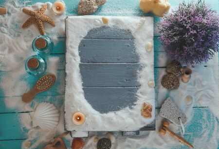 Spa and wellness setting with flowers and towels. Dayspa nature productsの写真素材