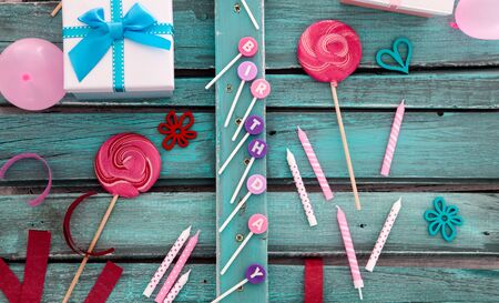 Birthday background. Birthday celebration with copy space. Birthday greeting cardの写真素材