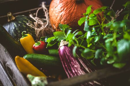 Organic food. Organic vegetables on wood.の写真素材