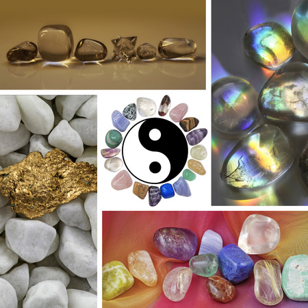 Four images of different healing crystals and mineralsの写真素材