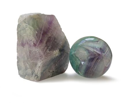 Polished and rough natural specimens of Flourite banded crystal - two different specimens of...