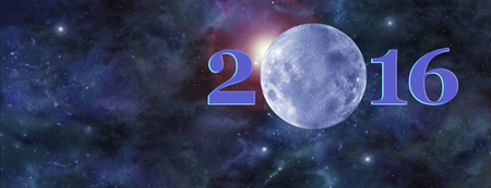 Once in a Blue Moon 2016 Website Header - Deep space banner with a beautiful blue moon making up the...