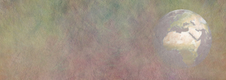 Rustic Earth Globe Banner - rough stone effect wide panel with a fading earth globe on right hand side providing copy space on leftの写真素材