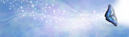 Blue Spiritual Sparkle Butterfly Message Banner - wide gaseous flowing glittering shimmering banner...