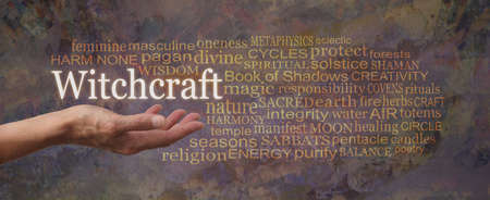 Words associated with Witchcraft Tag Cloud - female hand open palm with the word WITCHCRAFT floating...