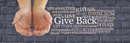 Make a Difference and Give Back Word Cloud - female hands gently cupped beside a GIVE BACK word...